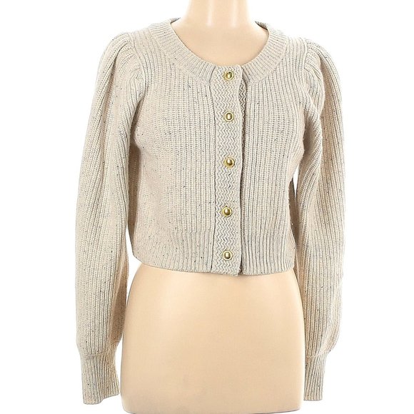 Love Shack Fancy Robinson Cropped Cashmere Cardigan Grey Gold Buttons Size Large - Picture 5 of 10